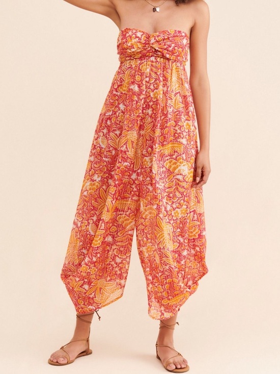 Anthropologie Pants - Anthropologie harem paisley floral metallic strapless jumpsuit size m